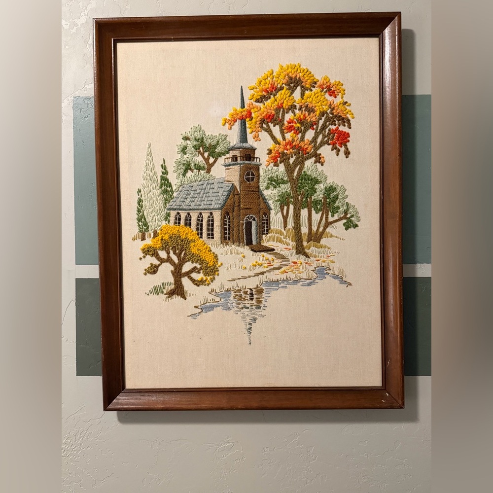 Framed Embroidered Crewel